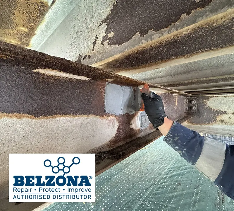 Belzona 1111 being applied to repair corroded structural steel