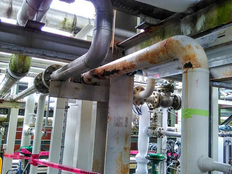 Corroded pipework on offshore Oil and Gas facility