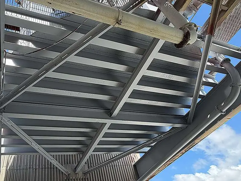 Water tank steel support and underside coated and protected with NanoPrep
